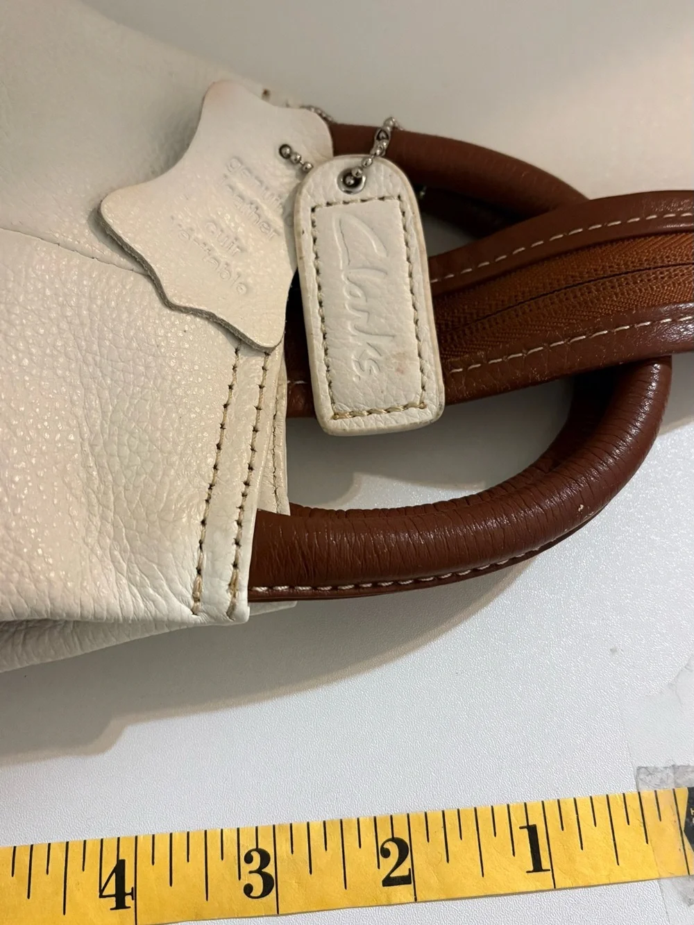 CLARK’s Women’s Leather White Sling Bag with Brown Trim